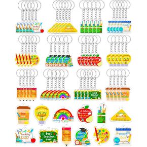 60 Pcs Teacher Keychain Teacher Appreciation Gifts in Bulk 12 Style Apple Acrylic Keychain Key Rings Thank You Key Chain Graduation Gift for Teachers Women and Men