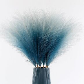 Navy Blue Faux Pampas Grass كبيرة الرقيقة 27.6 بوصة ، 6pcs زهرة مزورة مصطنعة بوهو ديكور بيروش القصب من أجل مزرعة مزرعة الزفاف منزل الزفاف