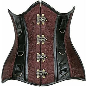 Daisy corsets womens Top Drawer Brown Brocade & Faux Leather Steel Boned Under Bust Corset