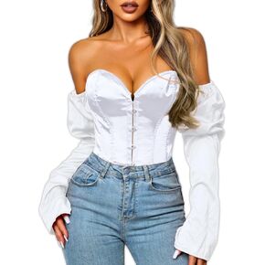 Kaei&Shi Long Sleeve Corset Tops,Off The Shoulder Overbust Corsets Top,Women Strapless Renaissance Costume in Kuwait