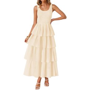 ZESICA Women's 2025 Summer Boho Sleeveless Midi Dress Scoop Neck Ruffle Tiered Layered Swing Long Beach Vacation Dresses in Kuwait