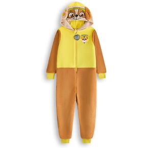 Paw Patrol Rubble Onesie for Boys & Girls | Kids All in One Sleepsuit Pajamas in Brown & Yellow | Jumpsuit with 3D Ears Hood