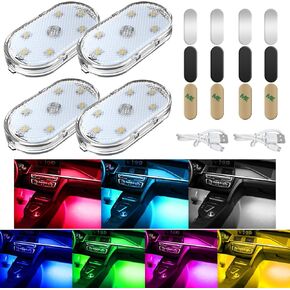 4 PCS CAR LED LIDS للداخل ، 7 ألوان مصابيح LED لاسلكية USB مغناطي