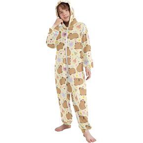 Capybara مع الزهور الخضراء اللطيفة Pajama ، قطعة واحدة من ملابس نوم للنوم ترتدي