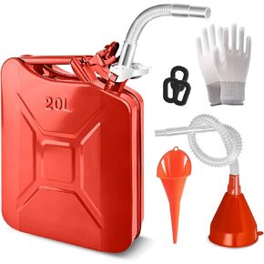 5 Gallon Container Metal Can with Spout System and Handle, 20 Litre Metal Container Trucks Cars Motorcycle Equipment (Red)