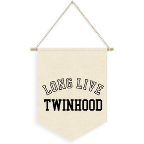 Twin Nursery Wall Decor，Long Live Twinhood Linen Pennant Banner，Bedroom Playroom Wall Art Decor Wall Hanging Flag Banner for Kids Nursery Room