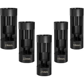 5 PCS Strut Nut Socket, 18mm 19mm 21mm 22mm 24mm Suspension Strut Nut Socket Remover and Installer Tool, Easy Remove Strut Nuts with 12 Point 1/2" Drive, Car Accessories