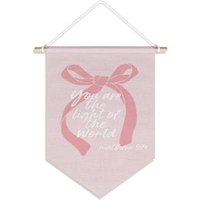 Girls Room Decor Wall Hanging Canvas Banner, Inspirational Hanging Pennant Flag Posters Prints for Nursery Girl Bedroom Playroom Decor, Yes Girl You Can, 15x11in