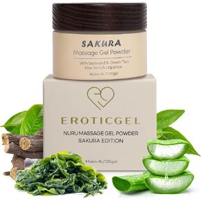Sakura Edition Nuru Massage Gel Powder 40g | الألوة فيرا ، الأعشاب البحرية ، عرق السوس ، والشاي الأخضر | صنع في اليابان | Paraben & Glycerine Free | يجعل 1.05 غال | غير معقود ، عديمة اللون وطعمه