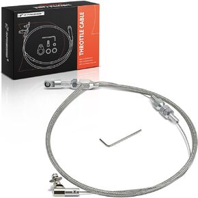 A-Premium 24" Universal Adjustable Throttle Cable - Braided Stainless Steel Covering Locking Throttle Cable Kit, with Aluminum Fitting & Ferrule - Automotive Replacement Accelerator Cables Repair Kit