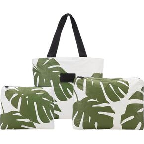 مجموعة Aloha Monstera Day Tripper في الأعشاب البحرية | حقيبة شاطئ خفيفة الوزن ، قابلة للتعبئة ، ومقاومة للبقع.