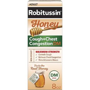 Robitussin Honey DM Max Cough بالإضافة إلى احتقان الصدر ، صيغة البالغين - 8 أوقية.