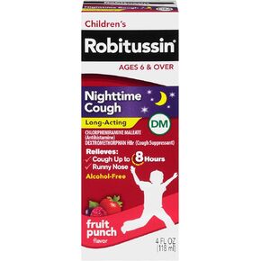 Robitussin Night Time Cough DM طويل المفعول ، دواء السعال للأطفال ، نكهة الفاكهة الفاكهة - 4 زجاجة أوقية