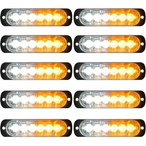 Eeekit 10 Pack LED LED Strobe Lights ، 6 LED AMBER WHITE Strobe Warning Lights Lights Surface Mount Construction Bar Bar Light Light for Car Truck Van Off-Road Order