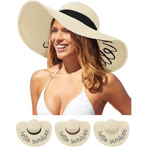 Floppy Beach Hats for Women Straw Sun Hat Foldable Wide Brim Embroidered Roll up for Summer Honeymoon Vacation Travel UPF 50+ in Kuwait
