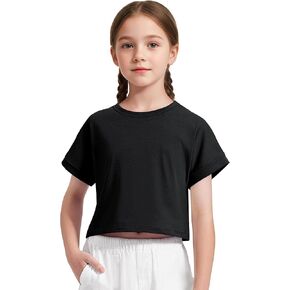 Girls Crop Tops Short Sleeve T-Shirts for Girl Crew Neck Basic Tee Size 7-14 Years