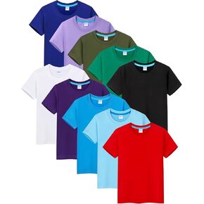 10 Pack Unisex Kids Short Sleeve T Shirt, Candy Color Crewneck Tees Soft Solid Plain Summer Tops for Girls Boys