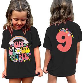 على السحابة تسعة عيد ميلاد فتاة القمصان الأطفال الفتيات ملابس عيد ميلاد زهرة T-Shirt Party Tees Tops 9 سنوات