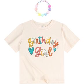 Birthday Girl Shirt with Birthday Letter Beads Bracelet It’S Me Hi I’M The Birthday Short Sleeve Tees 4-12Y