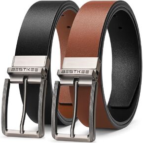 Bestkee Men's Belt ، أحزمة قابلة للعكس من الجلد للرجال ، للهدية رجال الأعمال واللباس غير الرسمي ، عكس واحد لجانبين （1 حزمة）