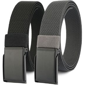 1.3" Men’s Stretch Belt, 2-Pack Flip-top Metal Buckle Golf Belt, Elastic Nylon Web Belt