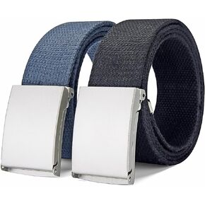 Military Army Web Belts for Men - 2 Pack Black & Navy Blue Canvas Cloth Fabric Golf Casual Adjustable Belt
