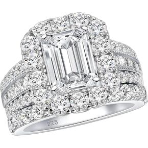 SHELOVES Emerald Cut Wedding Ring Sets For Women 5A Cubic Zirconia Bridal Sets 925 Sterling Silver Sz 5-10