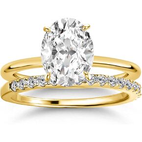 مجموعة خاتم الخطوبة 1.5CT البيضاوي ، 14K الذهب الأصفر مطلي 925 Sterling Silver CZ خاتم الزفاف الزفاف