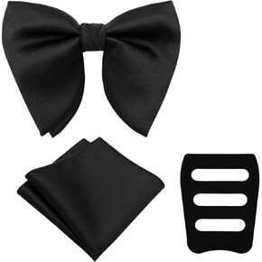 Oversized Bow Ties for Men, Pre-Tied Bow Tie and Handkerchief with Pocket Square Holder Set for Wedding Party Daily