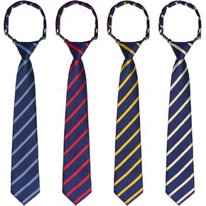 Kids Tie Boys Pre Tied Necktie Satin Stripe Neckties Adjustable for Age 4-7 Wedding Party Graduation Uniforms