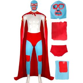Nacho Libre Costume Cosplay Outfit Cape مع قناع Crazy Priest Red Long Cloak