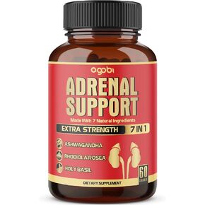 Agobi 7in1 ملحق دعم الغدة الكظرية - Ashwagandha المركزة ، Panax Ginseng ، Rhodiola Rosea & More - 60 كبسولة لمدة شهرين