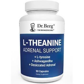 Dr. Berg L-Theanine 200mg - Includes Zinc, Copper, L-Tyrosine, & Ashwagandha – L-Theanine Supplement Adrenal Support - for Relaxation, Stress Relief, and Mental Clarity* – 90 Gelatin Capsules