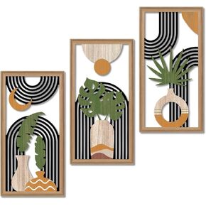 Putuo Decor Boho Mountain Wall Art Set of 3, Rustic Wooden Wall Decor, Nature-Inspired Geometric Artwork, Mid-Century Modern Aesthetic for Living Room, Bedroom, Office Brown 16.5 x 8.6 inch