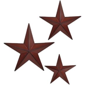 6" 9" 12"（3pieces Red Black Barn Star Texas Stars Art-Metal Stars for Outside Rustic Vintage Western Wall Decor Country Home Farmhouse Wall Decorations