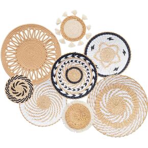 8 Pack Boho Wall Decor, 12 Inch Wall Basket Decor Round Handmade Hanging, Rattan Woven Wall Basket Decor for living room, Rustic Flat Elegant, Farmhouse, Bedrooms, Table Settings, Kitchen Home