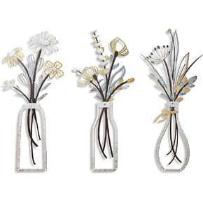 Herhogar Metal Flower Wall Art ، Metal Rustic Wall Art Decoration Decorations Farmhouse Wall Decorations Throud Floral Hanging Decoration لغرفة المعيشة ، الحمام ، غرفة نوم ، غرفة طعام ، مجموعة من 3 (لون)
