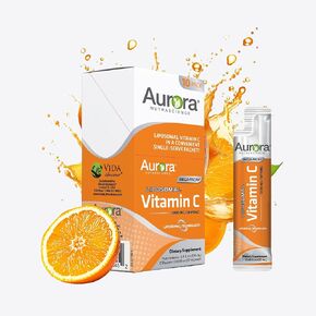 Aurora Nutrascience Mega Pack Liposomal Vitamin C ، دعم المناعة ، 3000 ملغ لكل وجبة ، نباتي ، خالي من الغلوتين ، غير المعدلة وراثيا ، 32 حزم خدمة واحدة ، برتقالي