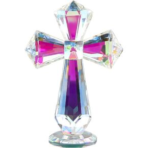 Hand-Carved Crystal Cross Desk Decor - 6 Inch Spiritual Gift for Christians, Clear K9 Crystal Religious Figurine with 360° Faceted Design, Home Altar & Office Inspirational Ornament (Transparent)