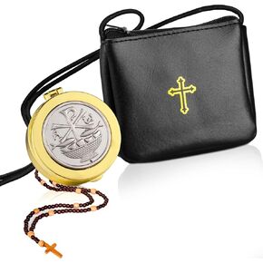 2 Pcs Leather Communion Burse for Pyx with Gold Latin Cross Container Catholic Budded Gold Toned Case Cross Pyx Bag for Communion Priests Deacons Eucharist Holy Gift(Stylish Style,Fish)