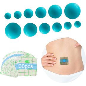 12PCS Ball-Shape Belly Button Plug Post Tummy Tuck Silicone Belly Button Trainer Tummy Tuck for Liposuction（6 Different Sizes, 2 of Each + 30pcs Tape Blue