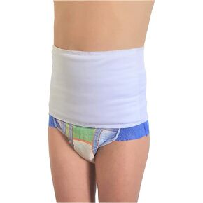 Pediatric Ostomy Wrap Mild Compression Band - White, waist size 21-24 inches | Compression Waist Wrap Bandage Support Belt to Prevent Ostomy Leaks and Secure G Tube and Feeding Tube (OWWT, Size 2)