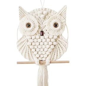 Achart Owl Macrame Wall Hanging-Hand Woven Boho Tapestry-Macrame Wall Decor -Owl Decor for Bedroom, Living Room, Nursery (Beige-Small)