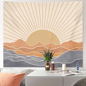 Apdidl Boho Tapestry Wall Hanging for Bedroom Aesthetic, Bohemian Vintage 70s Rainbow Sun Tapestries for Living Room, Retro Hippie Sunset Sea Wall Tapestry for Dorm Room Decor (51" X 60")