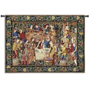 Les Vendanges Grape Harvest | Woven Tapestry Wall Art Hanging | French Belgian Style Winery Decor | 100% Cotton USA Size 75x53