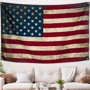 American Flag Tapestry Vintage Retro USA Flag Poster, 60″W x 40″L Heavy Duty Polyester, Wall Hanging Decor for Dorm Living Room College Bedroom, Fade Resistant Indoor Outdoor