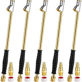 BBTO 5 Pack Air Chuck Set 2 Way Connection 12 Extended Tire Chuck 1/4 in FNPT Straight Foot Dual Head Tire Inflate with Standard Quick Plug Tape for Truck RV Dually Tires Semi (Black)