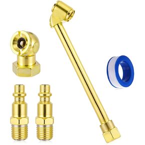 5 PCS 2-Way Connection Air Chuck Set, 1/4 Inch Dual Head Air Chuck Closed Ball Tire Chucks with 1/4 Inches NPT Male Quick Plug Heavy Duty Fill Kit for Tire Inflator Gauge and Compressor Attachments,