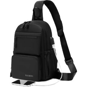 Anti Theft Sling Crossbody Backpack Shoulder Bag for Men,Chest Bags with USB Charger Port For Casual Camping Biking Travel Cycling (Black)