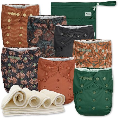 حضانة Nora's AWJ Cloth Diapers 7 مع حقيبة رطبة واحدة - غطاء مقاوم للماء ، قابلة للغسل ، قابلة لإعادة الاستخدام وحجم حفاضات الجيب القابلة للتعديل للحجم للأطفال حديثي الولادة والأطفال الصغار - في المزرعة in Kuwait